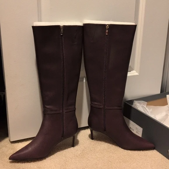 NWT Ann Taylor Rich Cranberry Chain Wrap Leather Boot - Picture 9 of 10